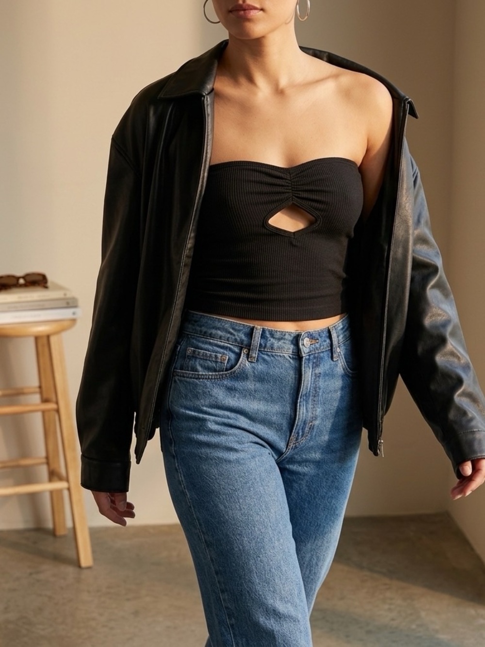 Urban Outfitters Black Strapless Ribbed Keyhole Crop Top
